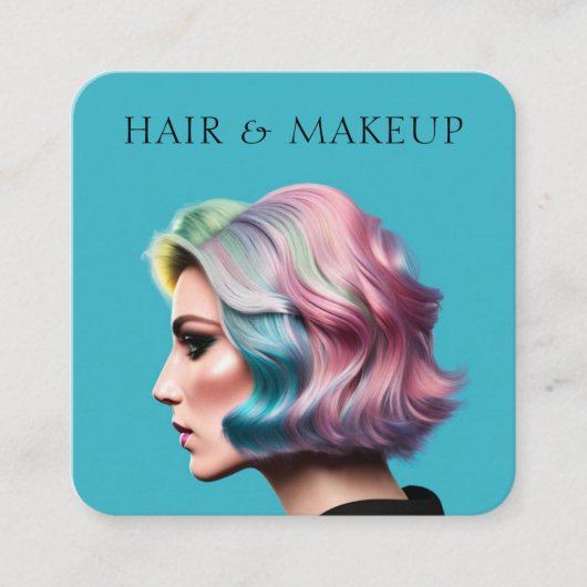 Modern Trendy Haar en Make-up Artiest Blauw Vierkante Visitekaartje (Voorkant)