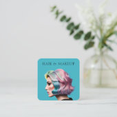 Modern Trendy Haar en Make-up Artiest Blauw Vierkante Visitekaartje (Staand voorkant)