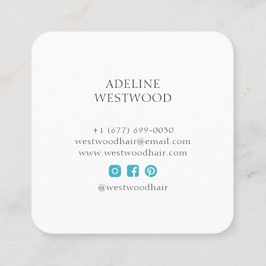 Modern Trendy Haar en Make-up Artiest Blauw Vierkante Visitekaartje (Achterkant)