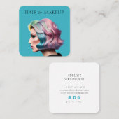 Modern Trendy Haar en Make-up Artiest Blauw Vierkante Visitekaartje (Voorkant / Achterkant)