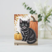 Modern Trendy Halloween Pumpkins and Black Cat  Briefkaart (Staand voorkant)