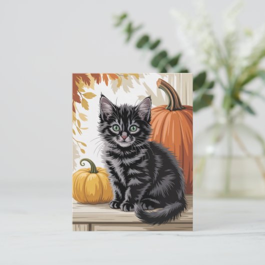 Modern Trendy Halloween Pumpkins and Black Cat  Briefkaart (Staand voorkant)