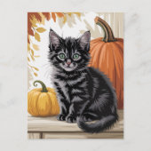 Modern Trendy Halloween Pumpkins and Black Cat  Briefkaart (Voorkant)