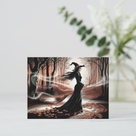 Modern Trendy Halloween Witch in Forest            Briefkaart (Staand voorkant)