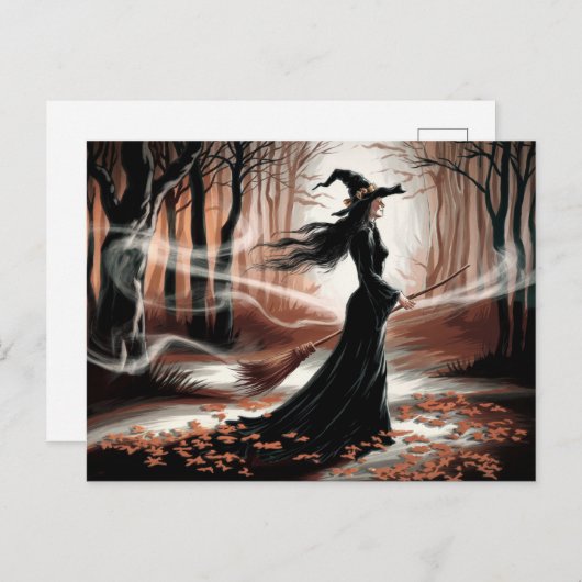 Modern Trendy Halloween Witch in Forest            Briefkaart (Voorkant / Achterkant)