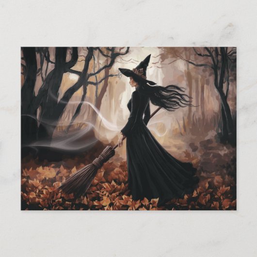 Modern Trendy Halloween Witch in Forest            Briefkaart (Voorkant)