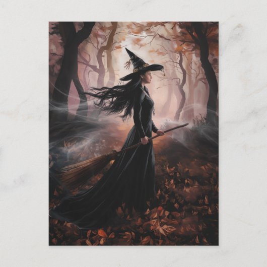 Modern Trendy Halloween Witch in Forest            Briefkaart (Voorkant)