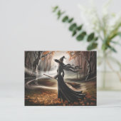 Modern Trendy Halloween Witch in Forest            Briefkaart (Staand voorkant)