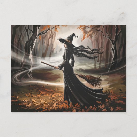 Modern Trendy Halloween Witch in Forest            Briefkaart (Voorkant)