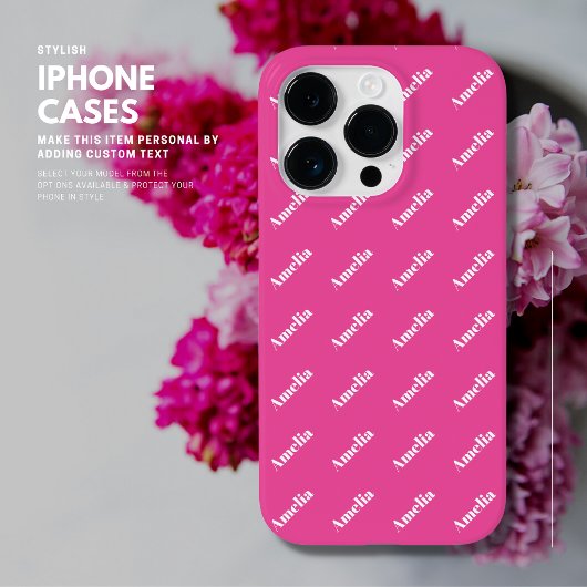 Modern Trendy Helder Roze Monogram Naam Patroon Case-Mate iPhone Case