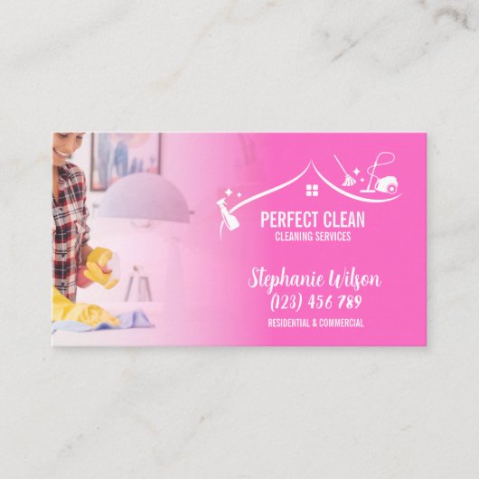 Modern Trendy House Cleaning Maid Janitorial Busin Visitekaartje (Voorkant)