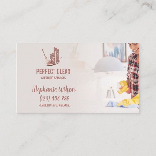 Modern Trendy House Cleaning Maid Janitorial Busin Visitekaartje (Achterkant)