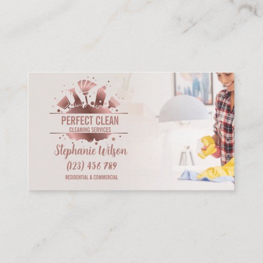 Modern Trendy House Cleaning Maid Janitorial Busin Visitekaartje (Achterkant)