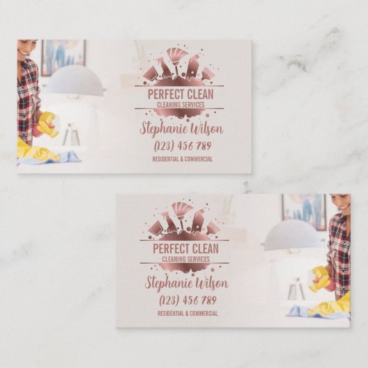 Modern Trendy House Cleaning Maid Janitorial Busin Visitekaartje (Voorkant / Achterkant)