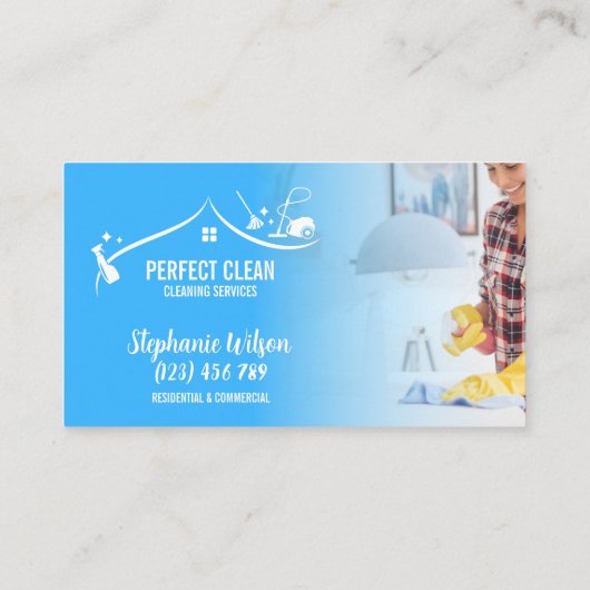 Modern Trendy House Cleaning Maid Janitorial Busin Visitekaartje (Achterkant)