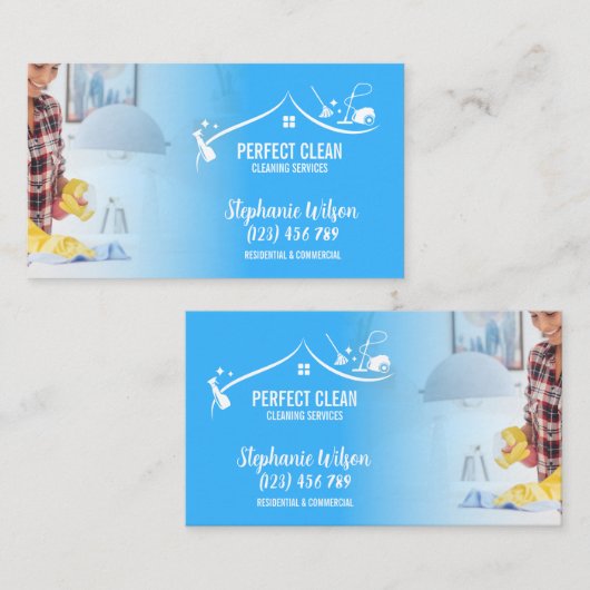 Modern Trendy House Cleaning Maid Janitorial Busin Visitekaartje (Voorkant / Achterkant)