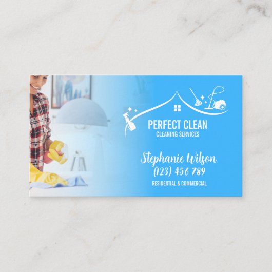 Modern Trendy House Cleaning Maid Janitorial Busin Visitekaartje (Voorkant)