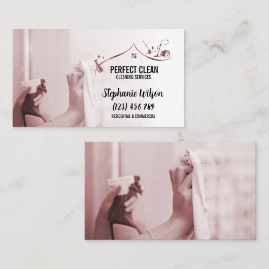 Modern Trendy House Cleaning Maid Janitorial Busin Visitekaartje (Voorkant / Achterkant)