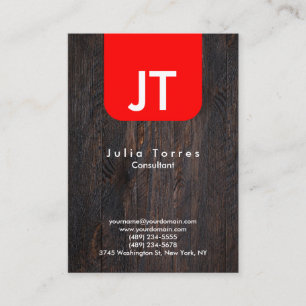 Modern trendy hout rood monogram visitekaartje