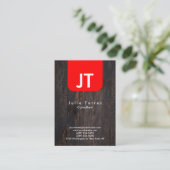 Modern trendy hout rood monogram visitekaartje (Staand voorkant)