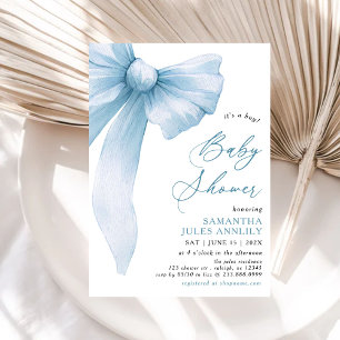 Modern trendy is een Boy Blue Bow Baby shower Kaart