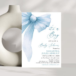 Modern trendy is een Boy Blue Bow Baby shower Kaart