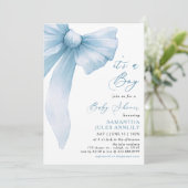 Modern trendy is een Boy Blue Bow Baby shower Kaart (Staand voorkant)