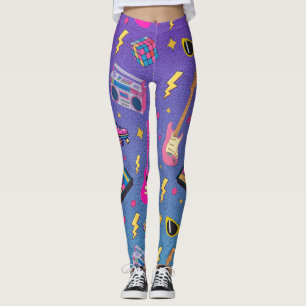 Modern Trendy jaren 80 Stijl  Neon Roze Paarse Leggings