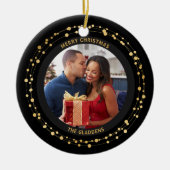 Modern Trendy Kerst Donker Goud Accent Paar Keramisch Ornament (Voorkant)