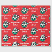 Modern trendy kerst Voetbal met Santa Hat Cadeaupapier (Vlak)