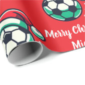 Modern trendy kerst Voetbal met Santa Hat Cadeaupapier (Rol Hoek)