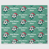 Modern trendy kerst Voetbal met Santa Hat Cadeaupapier (Vlak)