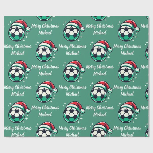 Modern trendy kerst Voetbal met Santa Hat Cadeaupapier (Vlak)