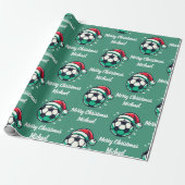 Modern trendy kerst Voetbal met Santa Hat Cadeaupapier (Uitgerold)
