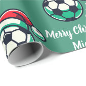 Modern trendy kerst Voetbal met Santa Hat Cadeaupapier (Rol Hoek)
