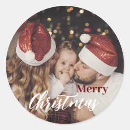 Modern Trendy Kerstmis, donkerdusky Family Foto Ronde Sticker