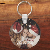 Modern Trendy Kerstmis, donkerdusky Family Foto Sleutelhanger (Voorkant)