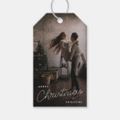 Modern Trendy Kerstmis | Donkere Dusky Couple-foto Cadeaulabel (Voorkant)
