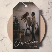 Modern Trendy Kerstmis | Donkere Dusky Couple-foto Cadeaulabel