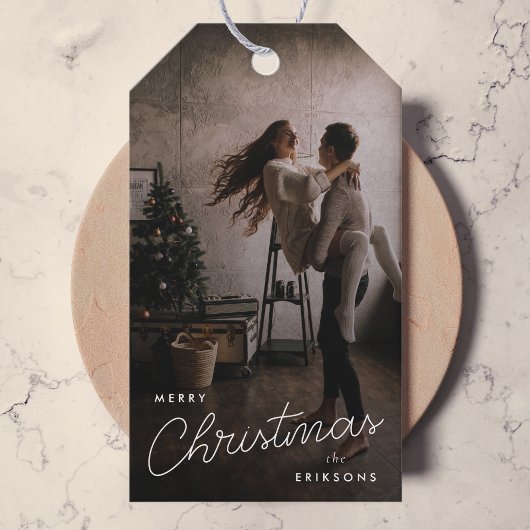 Modern Trendy Kerstmis | Donkere Dusky Couple-foto Cadeaulabel