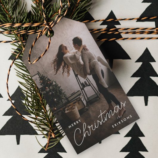 Modern Trendy Kerstmis | Donkere Dusky Couple-foto Cadeaulabel