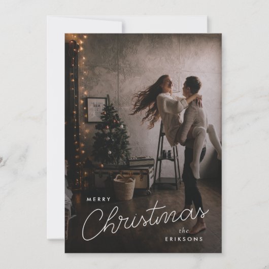 Modern Trendy Kerstmis | Donkere Dusky Couple-foto Feestdagenkaart (Voorkant)