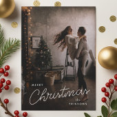 Modern Trendy Kerstmis | Donkere Dusky Couple-foto Feestdagenkaart