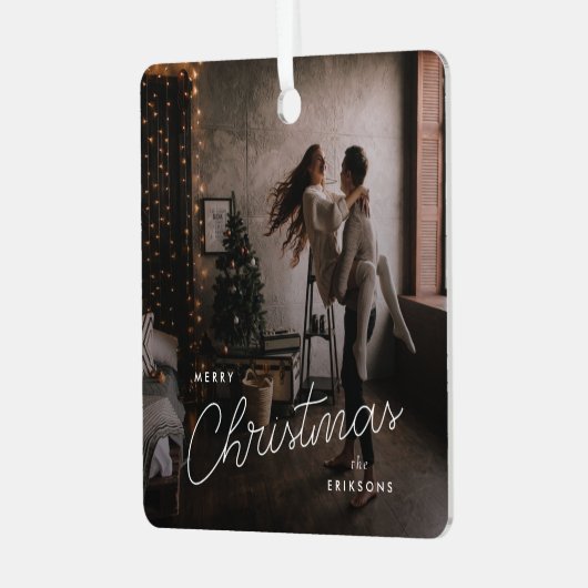 Modern Trendy Kerstmis | Donkere Dusky Couple-foto Metalen Ornament (Voorkant links)