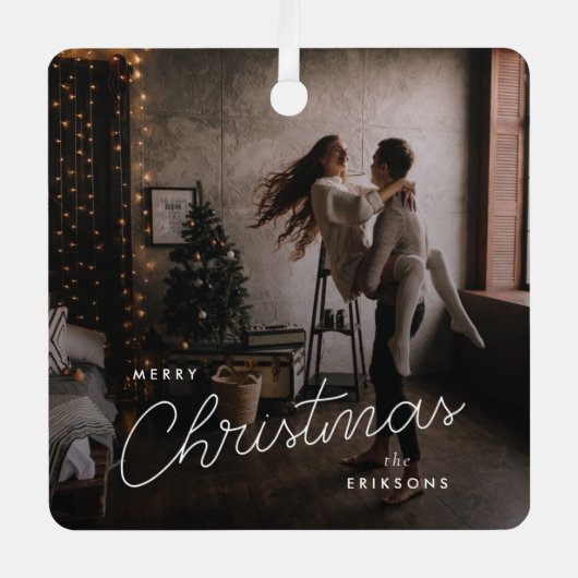 Modern Trendy Kerstmis | Donkere Dusky Couple-foto Metalen Ornament (Voorkant)