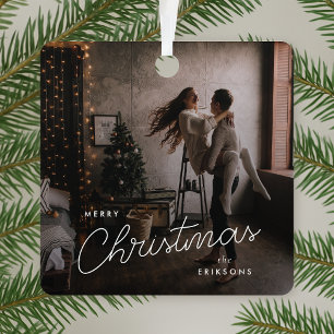 Modern Trendy Kerstmis   Donkere Dusky Couple-foto Metalen Ornament