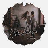 Modern Trendy Kerstmis | Donkere Dusky Couple-foto Ornament Kaart (Achterkant)