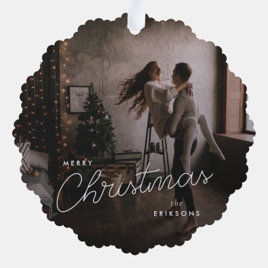 Modern Trendy Kerstmis | Donkere Dusky Couple-foto Ornament Kaart (Achterkant)