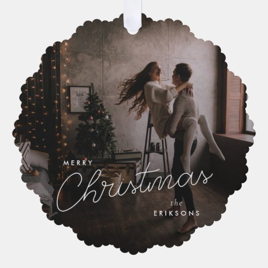 Modern Trendy Kerstmis | Donkere Dusky Couple-foto Ornament Kaart (Voorkant)