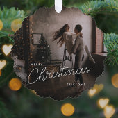 Modern Trendy Kerstmis | Donkere Dusky Couple-foto Ornament Kaart